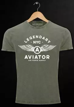 Футболка с принтом VINTAGE LEGENDARY NYC AVIATOR AIR FORCE LUFTWAFFE F Neverless, оливковый