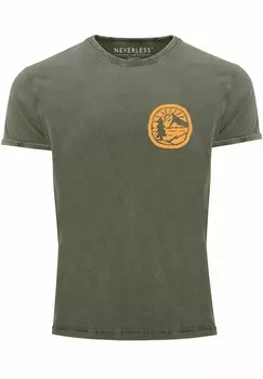 Футболка с принтом VINTAGE LOGO BADGE LANDSCHAFT NATUR BERGE WANDERN FASHION Neverless, оливковый