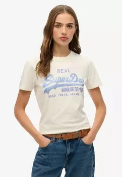 Футболка с принтом VINTAGE LOGO RHINESTONE Superdry, светло-желтый