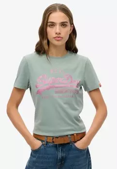 Футболка с принтом VINTAGE LOGO RHINESTONE Superdry, синий