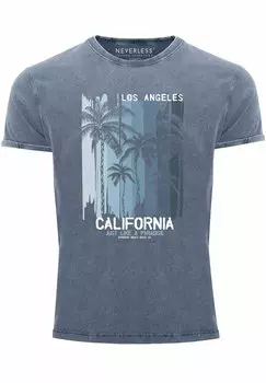 Футболка с принтом VINTAGE LOS ANGELES CALIFORNIA USA SOMMER Neverless, синий