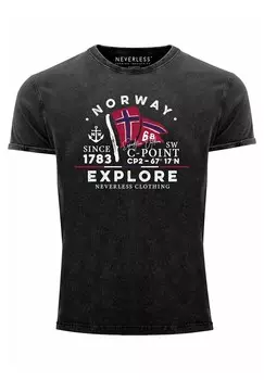 Футболка с принтом VINTAGE NORWAY EXPLORE NORWEGISCHE FLAGGE NORWEGEN Neverless, черный