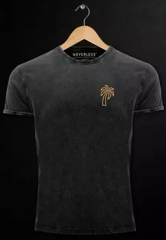 Футболка с принтом VINTAGE PALME LOGO SOMMER BADGE EMBLEM MINIMAL LINE ART FASHION STREETSTYLE Neverless, черный деним