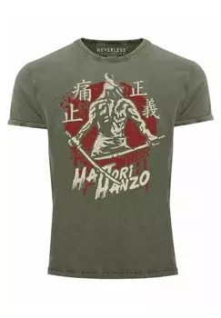 Футболка с принтом VINTAGE SAMURAI SCHWERT JAPANISCHE SCHRIFTZEICHEN S Neverless, оливковый