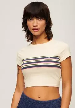 Футболка с принтом VINTAGE STRIPE CROP Superdry, крем