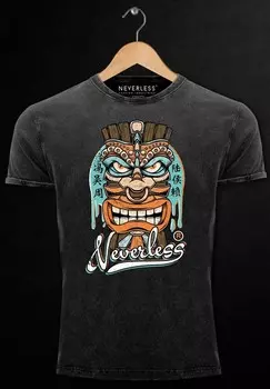 Футболка с принтом VINTAGE TIKI MASKE TOTEM FIGUR HAWAII PRINT Neverless, черный