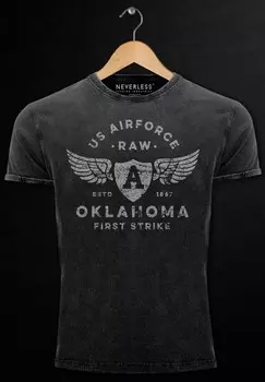 Футболка с принтом VINTAGE US AIRFORCE OKLAHOMA AVIATOR USED LOO Neverless, черный