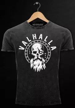Футболка с принтом VINTAGE VALHALLA TOTENKOPF ODIN RUNEN WIKINGER PRIN Neverless, черный