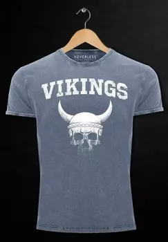 Футболка с принтом VINTAGE WIKINGER-HELM SKULL TOTENKOPF Neverless, синий