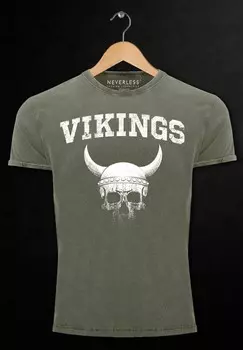 Футболка с принтом VINTAGE WIKINGER-HELM SKULL TOTENKOPF Neverless, оливковый