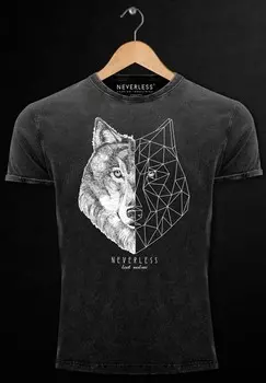 Футболка с принтом VINTAGE WOLF KUNST GRAFIK TIERMOTIV SH Neverless, черный