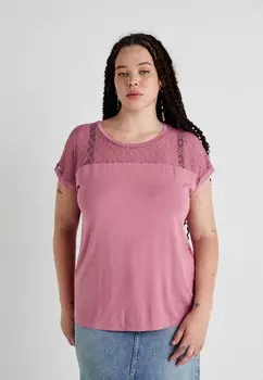Футболка с принтом VMCANNE ONECK Vero Moda Curve, светло-розовый