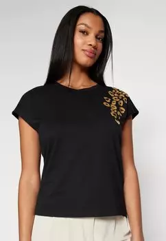 Футболка с принтом Vmfita Ava Top Box Vero Moda, черный принт/золотая фольга, лев