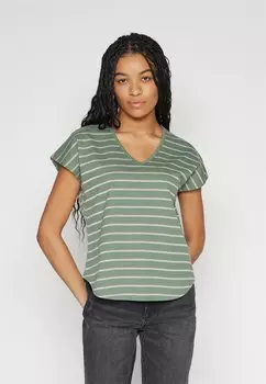 Футболка с принтом VMIBI V-NECK TOP Vero Moda, цвет laurel wreath stripes/gold lurex