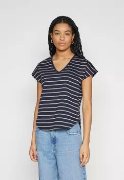 Футболка с принтом VMIBI V-NECK TOP Vero Moda, цвет night skystripes/gold lurex