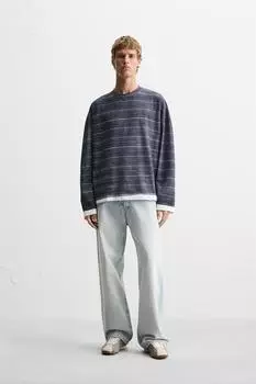 Футболка с принтом в полоску ZARA, синий