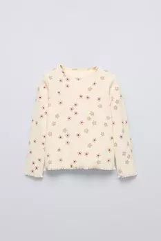 Футболка с принтом в рубчик ZARA, экрю