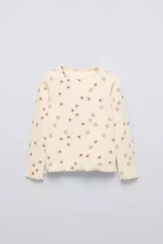 Футболка с принтом в рубчик ZARA, экрю