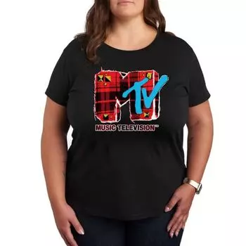 Футболка с принтом в стиле гранж и клеткой MTV Licensed Character, черный