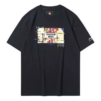 Футболка с принтом в стиле парижской недели моды с круглым вырезом Li-Ning, черный