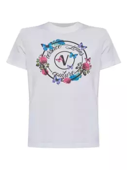 Футболка с принтом в виде цветов и бабочек Versace Jeans Couture, белый