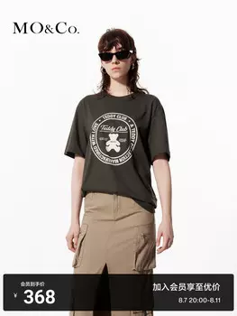 Футболка с принтом в виде мишки с круглым вырезом и короткими рукавами, серый