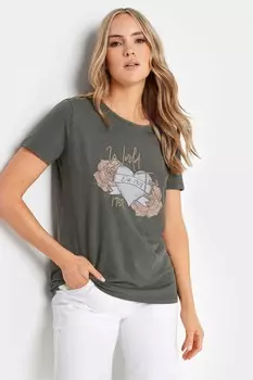 Футболка с принтом в виде сердца из 100% хлопка с кислотной стиркой Long Tall Sally, серый