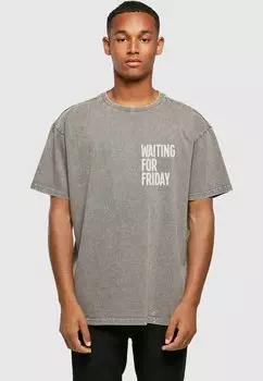 Футболка с принтом WAITING FOR FRIDAY ACID WASHED HEAVY Mister Tee, серый