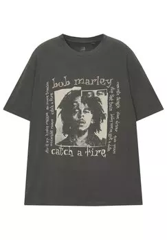 Футболка с принтом Washed Bob Marley PULL&BEAR, серая