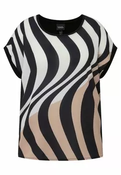 Футболка с принтом WAVE CAP SLEEVE TEE Ulla Popken, черный