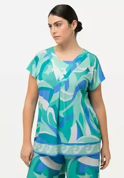Футболка с принтом WAVE PRINT PLEATED SHORT SLEEVE Ulla Popken, зеленый