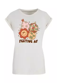 Футболка с принтом WEIHNACHTEN FESTIVE AF CHRISTMAS TREE BALLS F4NT4STIC, песочный