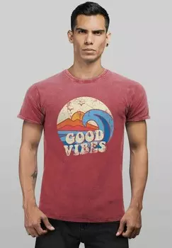 Футболка с принтом WELLE HIPPIE SLOGAN STATEMENT Neverless, красный