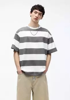 Футболка с принтом Wide Stripe PULL&BEAR, серый