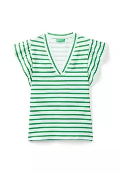 Футболка с принтом With Cap Sleeves United Colors of Benetton, зеленая