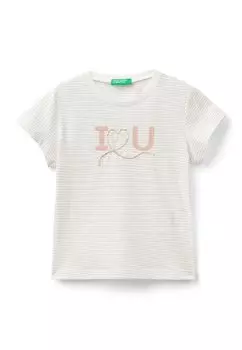 Футболка с принтом With Cord Embroidery United Colors of Benetton, белый