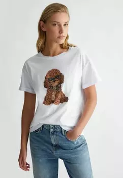 Футболка с принтом WITH EMBROIDERY AND APPLIQUS LIU JO, белый
