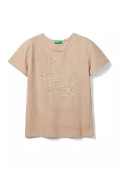 Футболка с принтом With Embroidery United Colors of Benetton, розовый