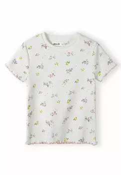 Футболка с принтом WITH FRILLED SLEEVES MINOTI, цвет beige cream