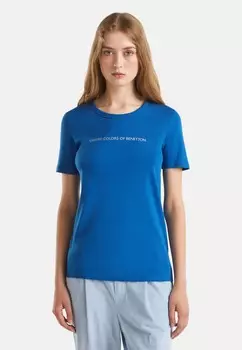 Футболка с принтом WITH GLITTER LOGO United Colors of Benetton, синий