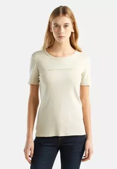 Футболка с принтом WITH GLITTER PRINT LOGO United Colors of Benetton, бежевый