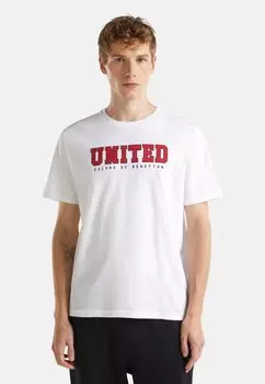 Футболка с принтом WITH LOGO United Colors of Benetton, белый