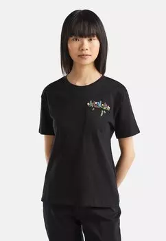 Футболка с принтом WITH POCKET AND EMBROIDERY United Colors of Benetton, цвет black