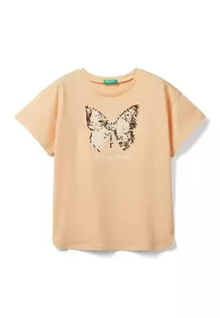 Футболка с принтом With Reversible Sequins United Colors of Benetton, розовый