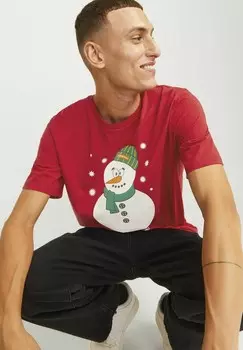 Футболка с принтом X-MAS RUNDHALS Jack & Jones, красный