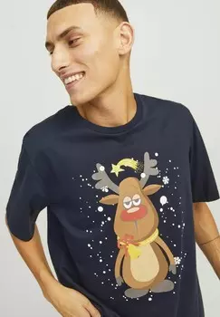Футболка с принтом X-MAS RUNDHALS Jack & Jones, темно-синий