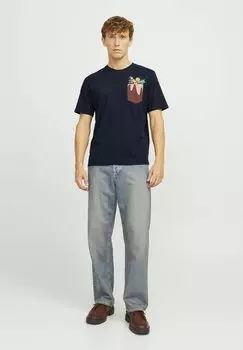 Футболка с принтом X-MAS RUNDHALSAUSSCHNITT Jack & Jones, темно-синий