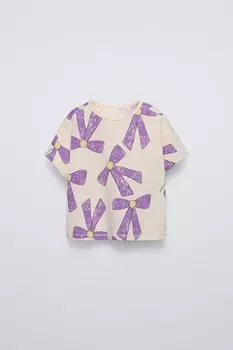 Футболка с принтом ZARA, экрю
