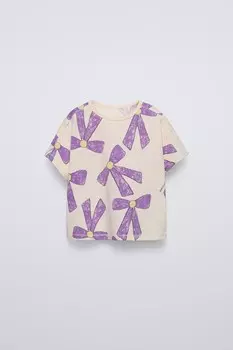 Футболка с принтом ZARA, экрю