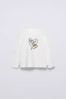 Футболка с принтом ZARA, экрю